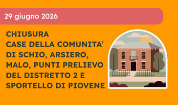 Chiusura Casa della Comunità di Schio, Arsiero, Malo, Punti Prelievo del Distretto 2 e sportello di Piovene